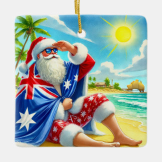 Gepersonaliseerde Australische Santa Beach op Kers Keramisch Ornament