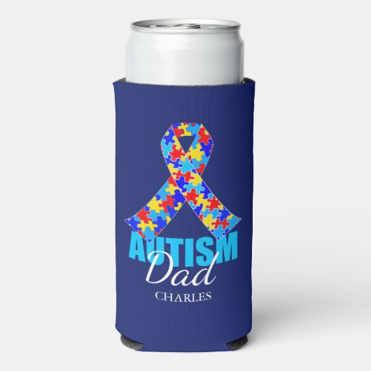 Gepersonaliseerde Autisme Papa Blauw Seltzer Blikjeskoeler (Seltzer Achterkant)