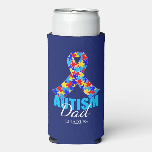 Gepersonaliseerde Autisme Papa Blauw Seltzer Blikjeskoeler (Seltzer Voorkant)