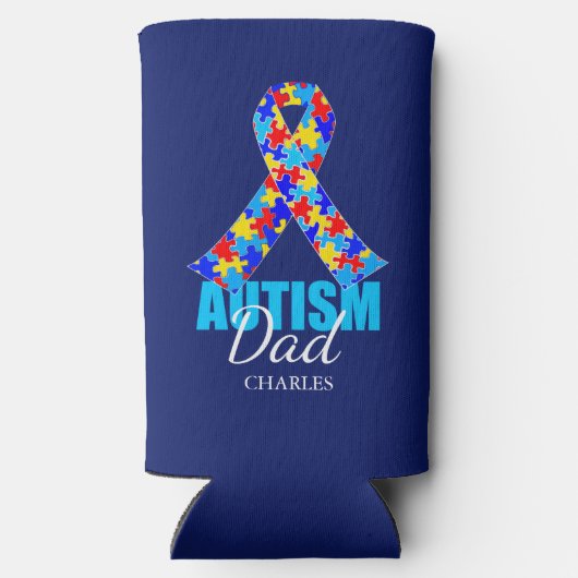 Gepersonaliseerde Autisme Papa Blauw Seltzer Blikjeskoeler (Achterkant)