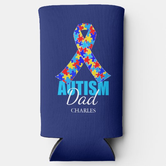 Gepersonaliseerde Autisme Papa Blauw Seltzer Blikjeskoeler (Voorkant)