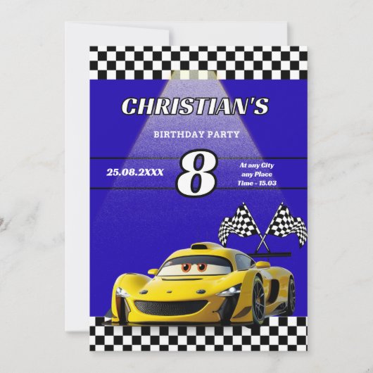 Gepersonaliseerde Auto Jongens Verjaardagsfeest Ui (Voorkant)