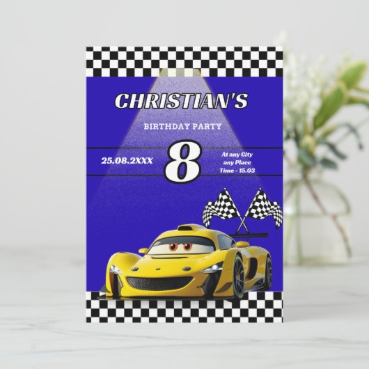 Gepersonaliseerde Auto Jongens Verjaardagsfeest Ui (Staand voorkant)