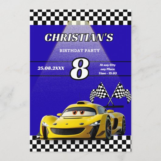 Gepersonaliseerde Auto Jongens Verjaardagsfeest Ui (Voorkant)