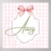 Gepersonaliseerde Avery Baby Girl Nursery Bow & Gi Poster (Voorkant)