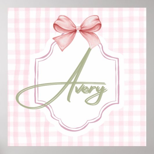 Gepersonaliseerde Avery Baby Girl Nursery Bow & Gi Poster (Voorkant)