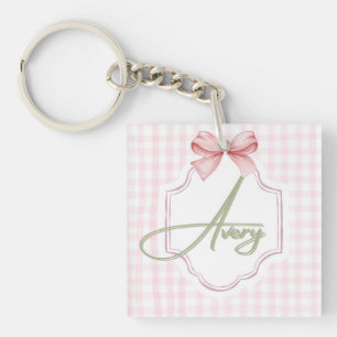 Gepersonaliseerde Avery Baby Girl Nursery Bow & Gi Sleutelhanger