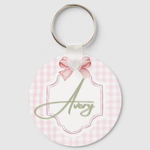 Gepersonaliseerde Avery Baby Girl Nursery Bow & Gi Sleutelhanger