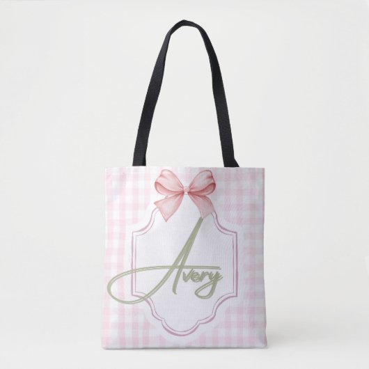 Gepersonaliseerde Avery Baby Girl Nursery Bow & Gi Tote Bag (Voorkant)