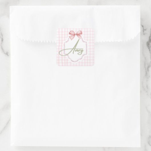 Gepersonaliseerde Avery Baby Girl Nursery Bow & Gi Vierkante Sticker (Tas)