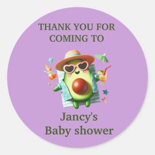Gepersonaliseerde avocado Baby shower / Ronde Sticker (Voorkant)