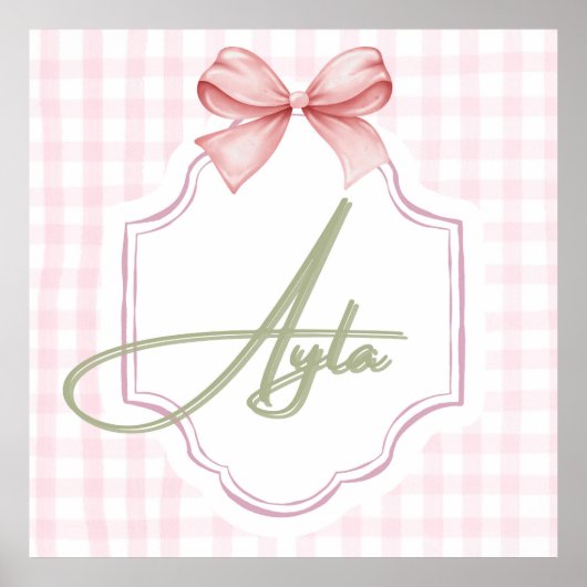 Gepersonaliseerde Ayla Baby Meisje Kwekerij Bow & Poster (Voorkant)