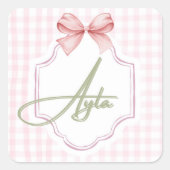 Gepersonaliseerde Ayla Baby Meisje Kwekerij Bow &  Vierkante Sticker (Voorkant)