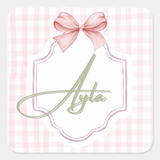 Gepersonaliseerde Ayla Baby Meisje Kwekerij Bow & Vierkante Sticker (Voorkant)