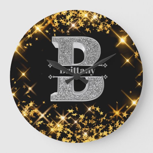 Gepersonaliseerde B-Initiaal Silver Monogram Jouw  Grote Klok (Voorkant)