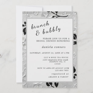Gepersonaliseerde B & W Bloemen Brunch & Bubbly Kaart