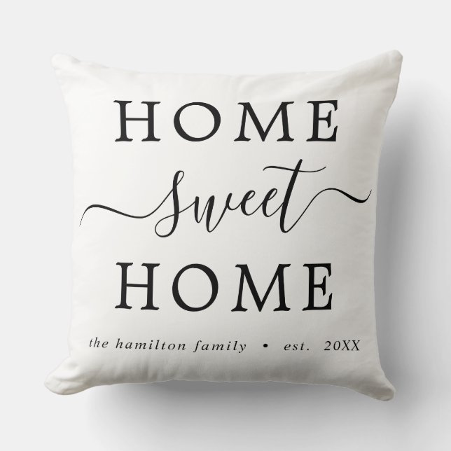 Gepersonaliseerde B&W Home Sweet Home Kussen (Voorkant)