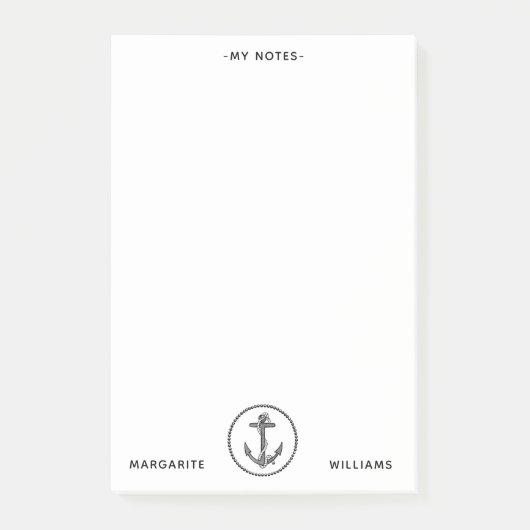 Gepersonaliseerde B&W Marine Anchor Design Post-it® Notes (Voorkant)