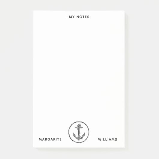 Gepersonaliseerde B&W Marine Anchor Design Post-it® Notes (Voorkant)