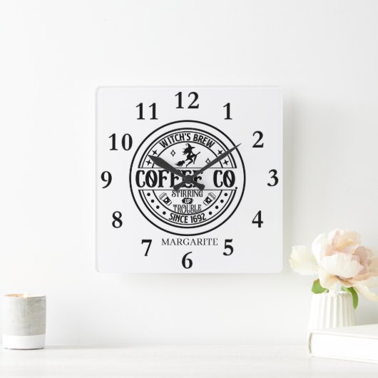 Gepersonaliseerde B&W Witch's Brew Vierkante Klok (Huis)