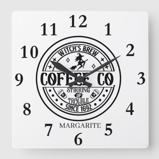 Gepersonaliseerde B&W Witch's Brew Vierkante Klok (Voorkant)