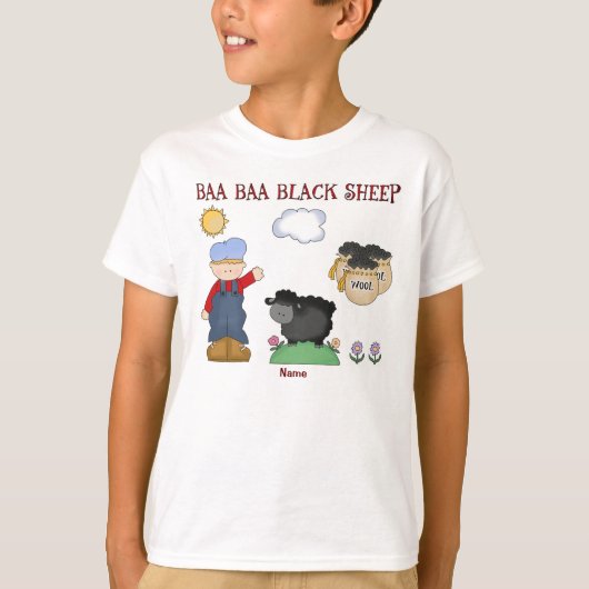 Gepersonaliseerde Baa Baa Black Sheep, Nursery Rhy T-shirt (Voorkant)