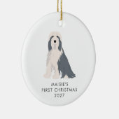 Gepersonaliseerde baardcollie hond eerste kerst keramisch ornament (Rechts)