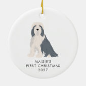Gepersonaliseerde baardcollie hond eerste kerst keramisch ornament (Achterkant)