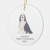 Gepersonaliseerde baardcollie hond eerste kerstmis keramisch ornament (Links)