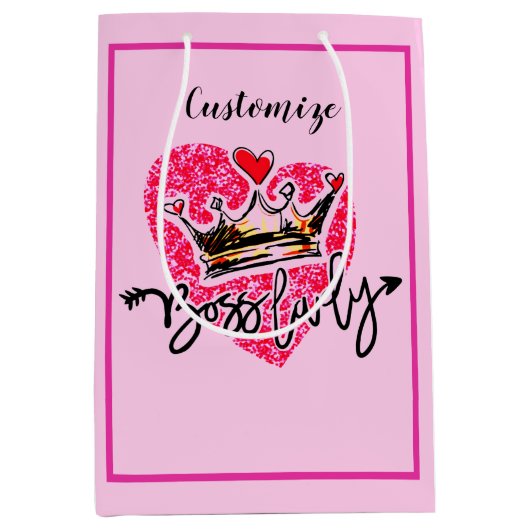 Gepersonaliseerde baas Lady Pink Medium Cadeauzakje (Voorkant)