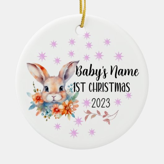 Gepersonaliseerde Baby 1e kerstversiering Keramisch Ornament (Voorkant)