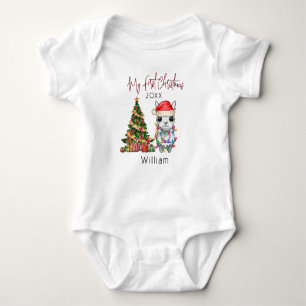 Gepersonaliseerde baby alpaca lama Eerste Kerstmis Romper