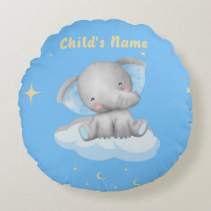 Gepersonaliseerde Baby Blauwe Olifant Rond Kussen