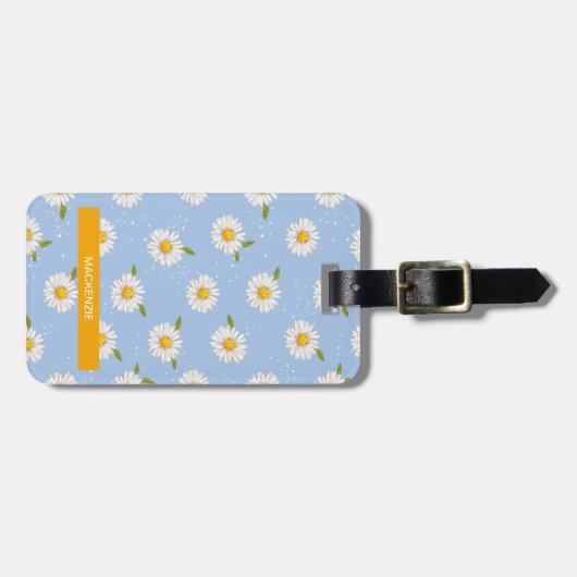 Gepersonaliseerde Baby Blue Daisies Bagagelabel (Voorkant horizontaal)