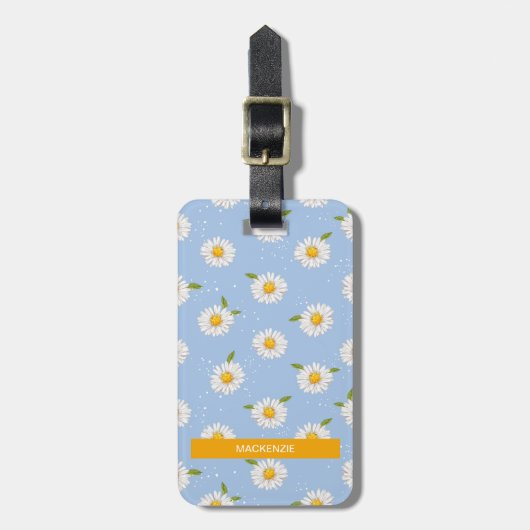 Gepersonaliseerde Baby Blue Daisies Bagagelabel (Voorkant verticaal)