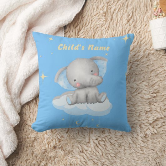 Gepersonaliseerde Baby Blue Elephant Sierkussen (Deken)