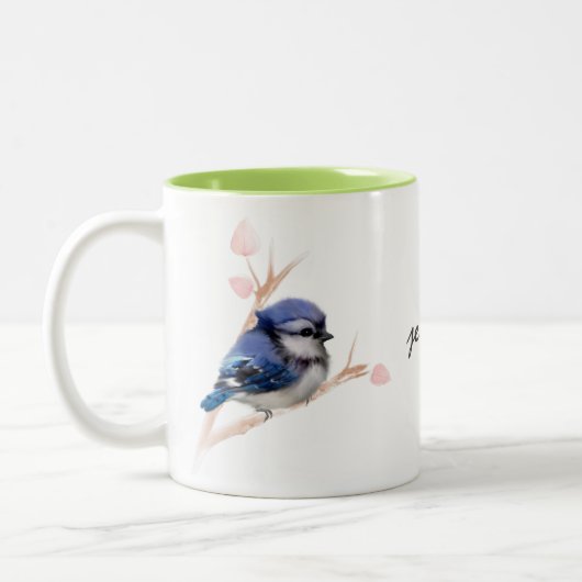 Gepersonaliseerde Baby Blue Jay Vogel Mok (Links)