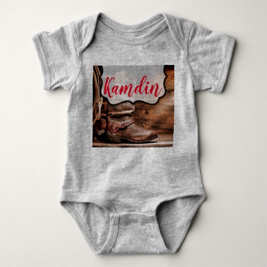 Gepersonaliseerde Baby Body Suit Cowboy Boots Schu Romper (Voorkant)
