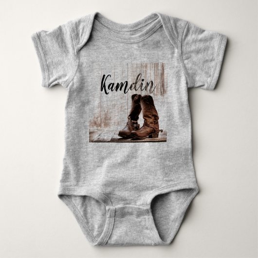 Gepersonaliseerde Baby Body Suit laarzen land rust Romper (Voorkant)