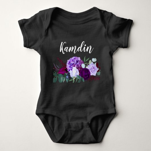 Gepersonaliseerde Baby Body Suit Lavendel Hibiscus Romper (Voorkant)