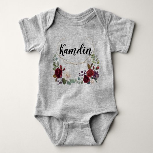 Gepersonaliseerde Baby Body Suit Wit Roses Goud Ge Romper (Voorkant)