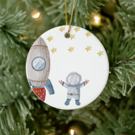 Gepersonaliseerde Baby Boy Astronaut Eerste Kerstm Keramisch Ornament