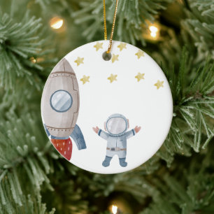 Gepersonaliseerde Baby Boy Astronaut Eerste Kerstm Keramisch Ornament