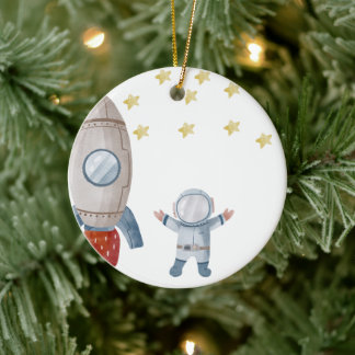 Gepersonaliseerde Baby Boy Astronaut Eerste Kerstm Keramisch Ornament