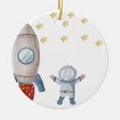 Gepersonaliseerde Baby Boy Astronaut Eerste Kerstm Keramisch Ornament (Voorkant)