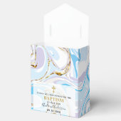 Gepersonaliseerde Baby Boy Blauw Abstract Marmeren Bedankdoosjes (Geopend)