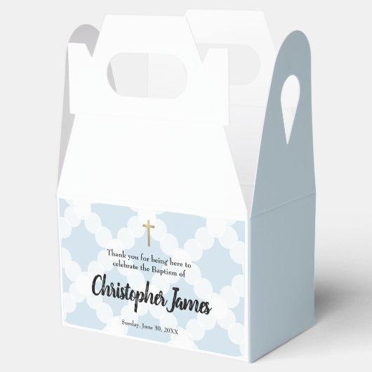 Gepersonaliseerde Baby Boy doop Blauw Goud Kruis F Bedankdoosjes (Geopend)