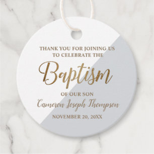 Gepersonaliseerde Baby Boy Doop Goud Grijs Dank u Bedankjes Labels