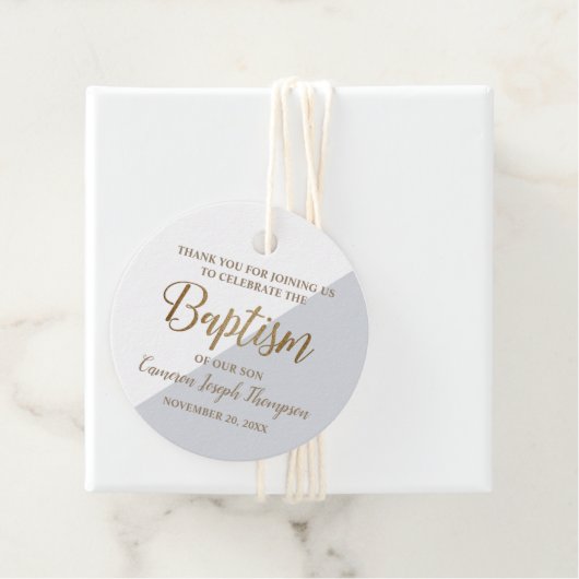 Gepersonaliseerde Baby Boy Doop Goud Grijs Dank u Bedankjes Labels (In situ)