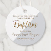 Gepersonaliseerde Baby Boy Doop Goud Grijs Dank u Bedankjes Labels (Voorkant)